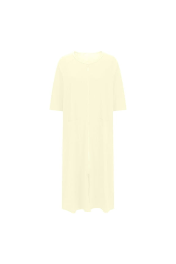 Women's Plush Soft Long Bathrobe Athletic Stretch Short Sleeve Robe Pullover Sweater Blouses Relaxed Fit Comfort Casual Pajamas Nightgown