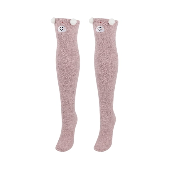 Women's Plush Thick Coral Fleece Socks - Cute Warm Knee-High/Long Tube Cartoon Home Socks, Pink