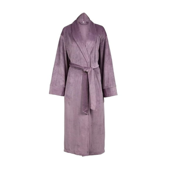 Women's Plush Velour Bathrobe, Soft Warm Loungewear, Full-Length, Large, Lilac