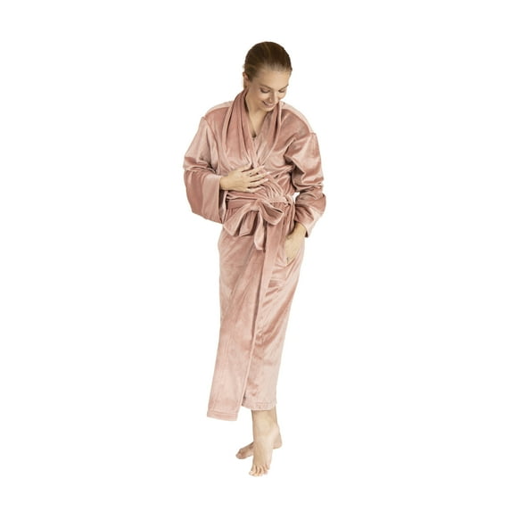 Women's Plush Velour Bathrobe, Soft Warm Loungewear, Full-Length, Medium, Pink
