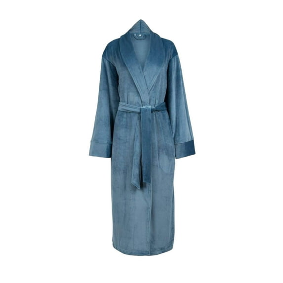 Women's Plush Velour Bathrobe, Soft Warm Loungewear, Full-Length, Small, Blue