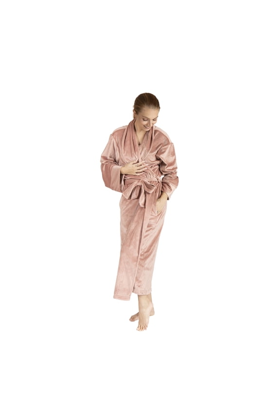 Women's Plush Velour Bathrobe, Soft Warm Loungewear, Full-Length, X-Large, Pink