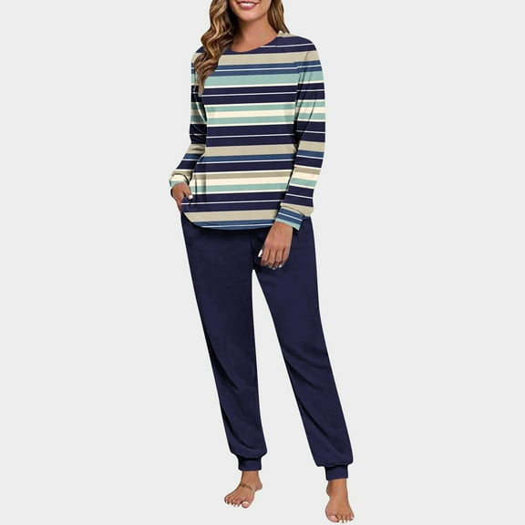Women's Plush Winter Pajama Set with Printed Round Neck Long Sleeve Top and Drawstring Pants for Cozy Sleepwear