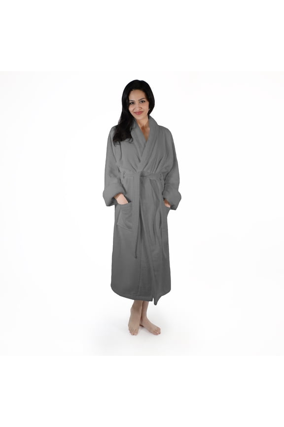 Women's Plush and Absorbent Turkish Cotton Bathrobe by Blue Nile Mills - Large/Extra Large, Gray