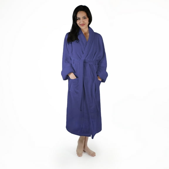 Women's Plush and Absorbent Turkish Cotton Bathrobe by Blue Nile Mills - Small/Medium, Navy Blue