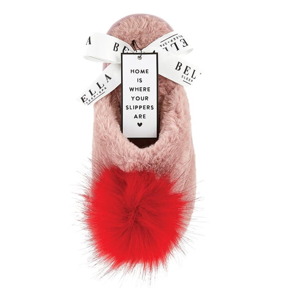 Women's Plush and Cozy Pom Pom Slippers, Blush/Red, Size 5-6