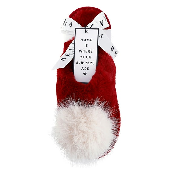 Women's Plush and Cozy Slide House Slippers, Warm Luxury, Burgundy/Beige Pom Pom