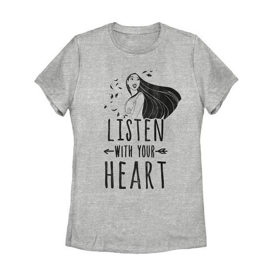 Women's Pocahontas Listen Heart Graphic Tee Athletic Heather Large