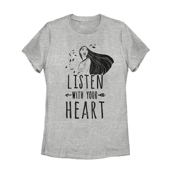 Women's Pocahontas Listen Heart  Graphic Tee Athletic Heather Medium