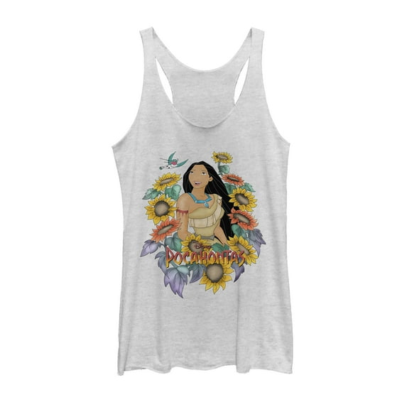 Women's Pocahontas Sunflower Frame Racerback Tank Top White Heather Large