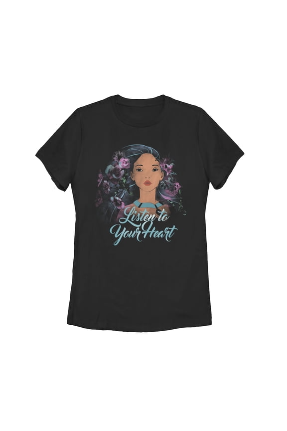 Women's Pocahontas Watercolor Wind Graphic Tee Black Small
