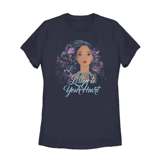 Women's Pocahontas Watercolor Wind Graphic Tee Navy Blue Medium