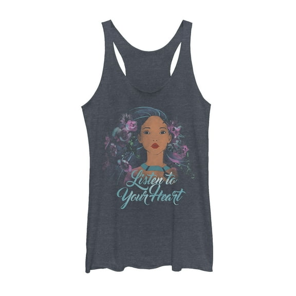 Women's Pocahontas Watercolor Wind  Racerback Tank Top Navy Blue Heather Small