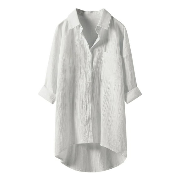 Women's Pocket Detail Blouse - Long Sleeve Solid Color Shirt, Turndown Collar Casual Top
