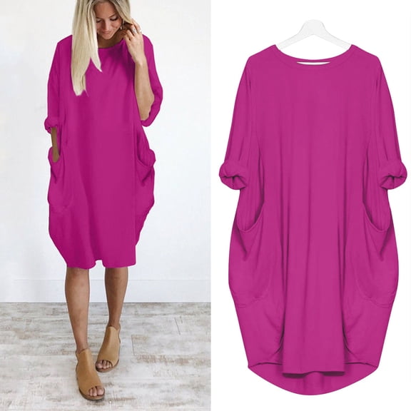 Women's Pocket Loose Dress Ladies Round Neck Casual Knee-Length Dress Maternity Surplice Dress Women Dresses Knee Length Women's Summer Dresses Casual Beach Petite Womens Dresses Sleeveless Maxi Dress