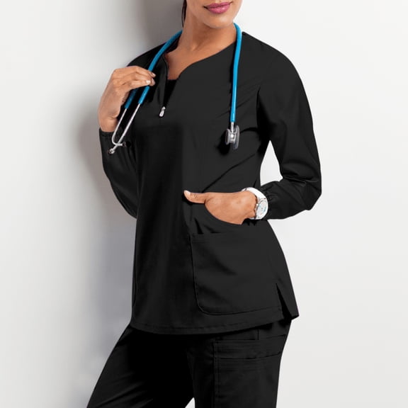Women's Pocket Notch Neck Scrub Top Women,Womens Scrubs,Scrubs for Women,Scrub Top,Nursing Scrubs-Black L