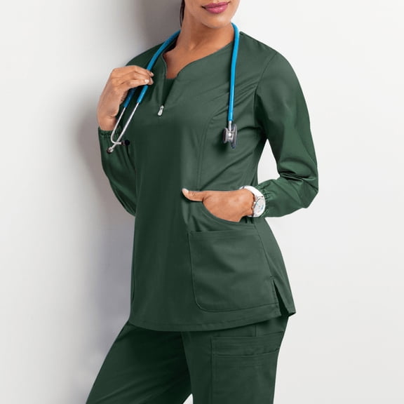 Women's Pocket Notch Neck Scrub Top Women,Womens Scrubs,Scrubs for Women,Scrub Top,Nursing Scrubs-Dark Green M