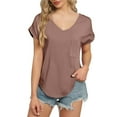 thumbnail image 1 of Women's Pocket V-Neck Tee - Summer Basic Casual T-Shirt, Loose Fit Comfortable Solid Color Top | Yubnlvae (Brown | XXL), 1 of 9
