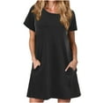 thumbnail image 1 of DailyTrove Women's Pocketed Solid Color T-Shirt Dress, Short Sleeve, Casual Lounge & Errands Wear, Lightweight Cotton Blend, 1 of 5