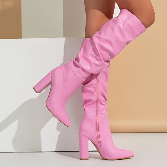 Women's Point Toe Thigh High Stiletto Heels Side Zippers Slouchy Booties Long Boots