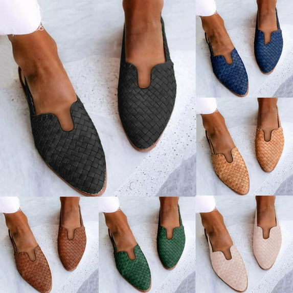 Women's Pointed Flat Shoes Weave Casual Shoes Solid Comfortable Sandals Shoes Blue qILAKOG Size 8.5