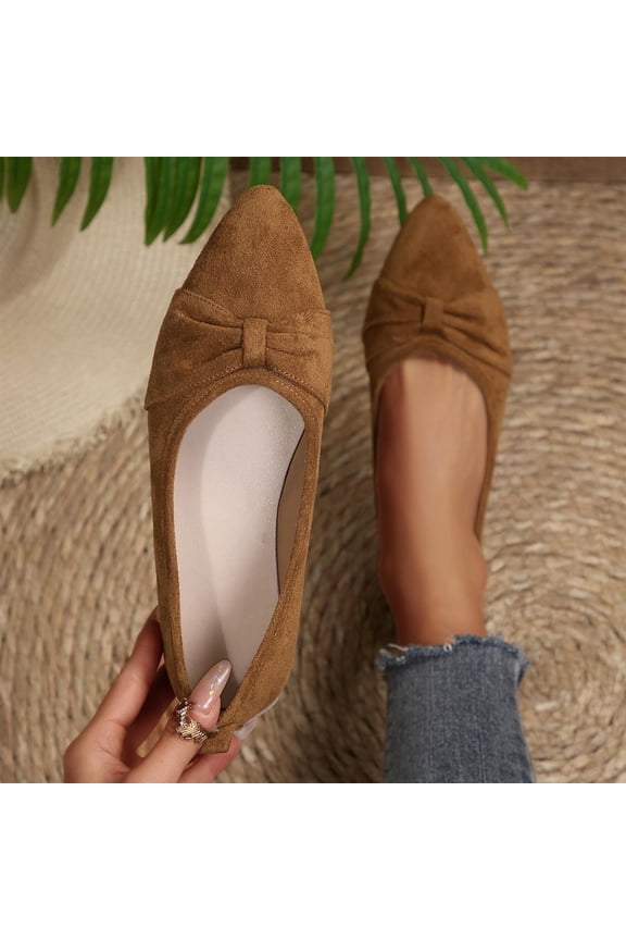 Women’s Pointed Toe Ballet Flats with Bow Detail, Stylish Casual Shoes for Weekend Shopping,and Leisure Strolls