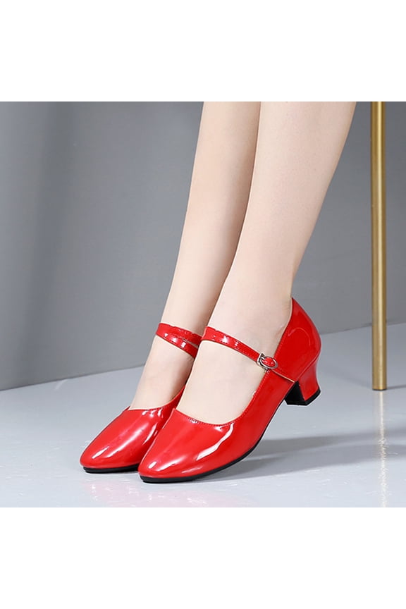Women's Pointed Toe Block Heel Mary Jane Pumps Shoes Womens Latin Ballroom Dance Shoes Closed Toe Ankle Strap Party Shoes