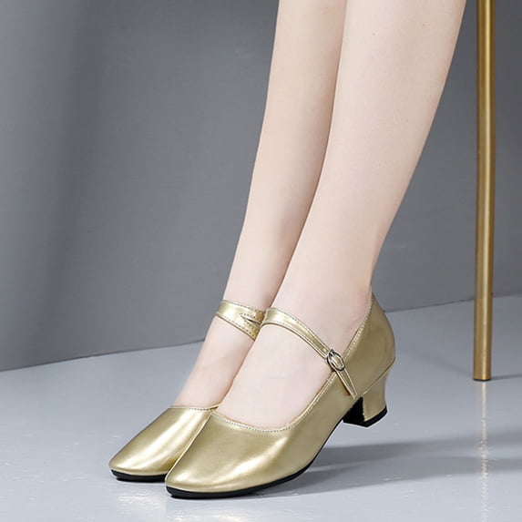 Women's Pointed Toe Block Heel Mary Jane Pumps Shoes Womens Latin Ballroom Dance Shoes Closed Toe Ankle Strap Party Shoes