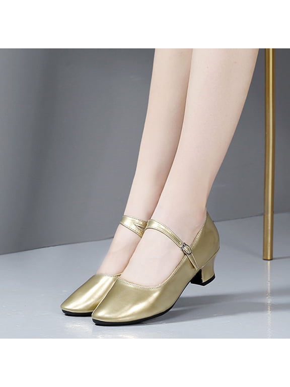 Women's Pointed Toe Block Heel Mary Jane Pumps Shoes Womens Latin Ballroom Dance Shoes Closed Toe Ankle Strap Party Shoes