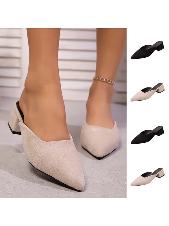 Women's Pointed Toe Block Heel Mules, Trendy Suede Slip On Backless Pumps, Comfortable Solid Color Casual Dress Shoes, Plus Size Available for Wide Feet, Fashionable Lazy Loafers for Outdoor Wear