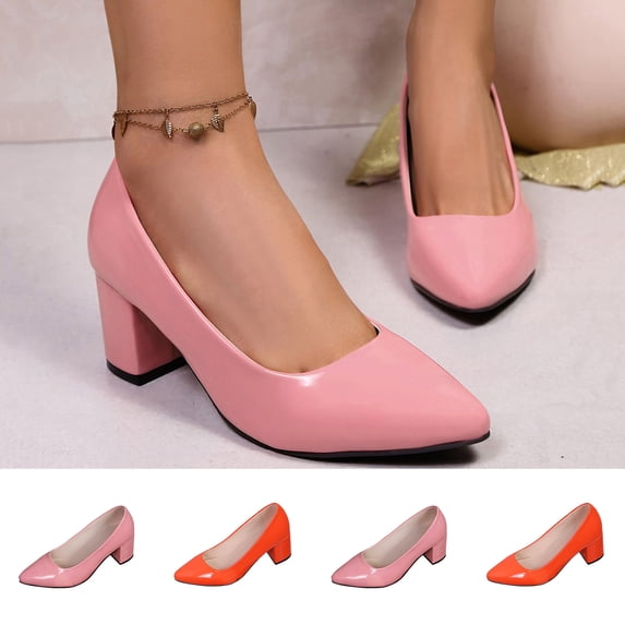 Women's Pointed Toe Block Heel Pumps, Plus Size Comfortable Work Dress Shoes for Office Wear