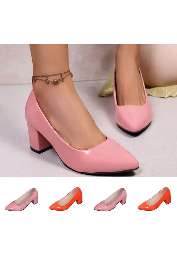 Women's Pointed Toe Block Heel Pumps, Plus Size Comfortable Work Dress Shoes for Office Wear