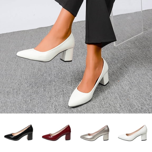 Women's Pointed Toe Block Heel Pumps, Plus Size Comfortable Work Dress Shoes for Office Wear