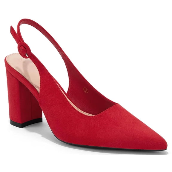 Women's Pointed Toe Block Heel Pumps Slingback Chunky Heel Slip On Work Party Dress Shoes