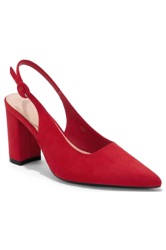 Women's Pointed Toe Block Heel Pumps Slingback Chunky Heel Slip On Work Party Dress Shoes