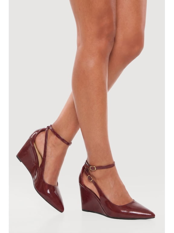 Women's Pointed Toe Double Ankle Strap Wedge Pumps