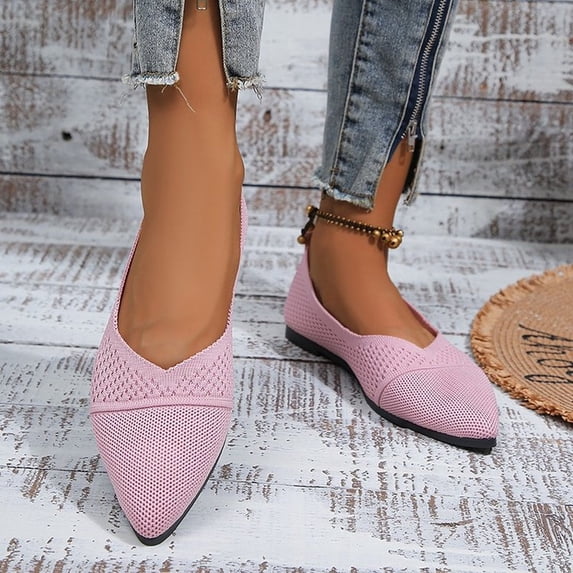 Women's Pointed Toe Flats Breathable Knit Ballet Flats with Arch Support Comfortable Dressy Slip On Shoes for Work Office Lightweight Washable Walking Pink 40