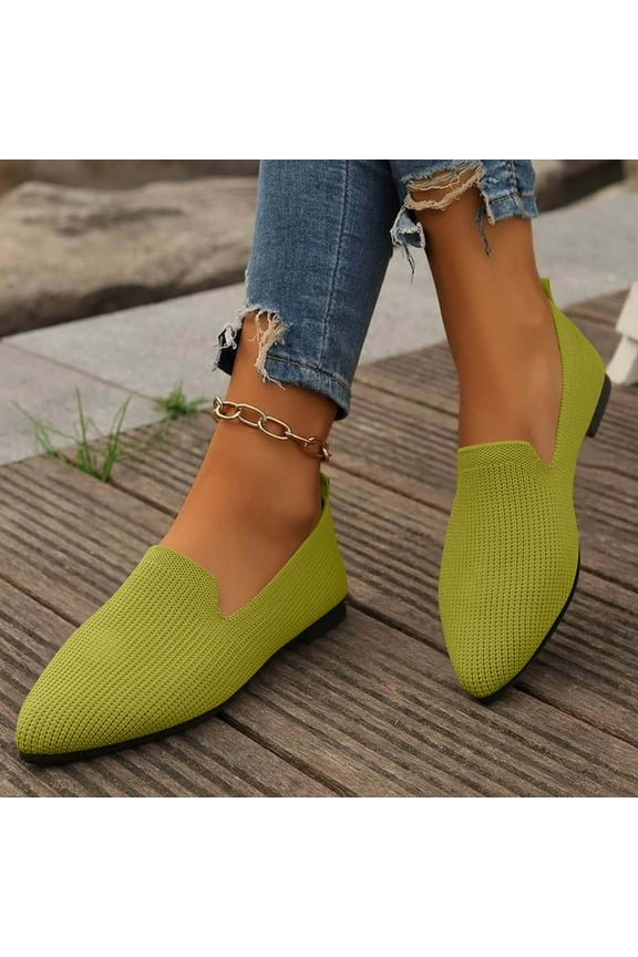 Women's Pointed Toe Flats, Comfortable Breathable Knit Slip on Casual Shoes for Spring Summer, Flat Heel for Office Work & Daily Walking