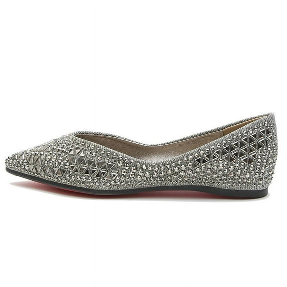 Women's Pointed Toe Flats, Rhinestone Detail, Comfortable Slip-on