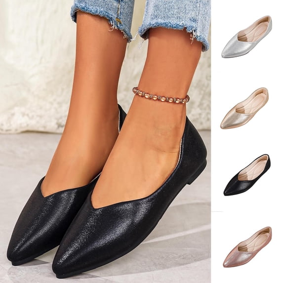 Women's Pointed Toe Glitter Flats, Plus Size Comfortable Slip On Casual Loafers