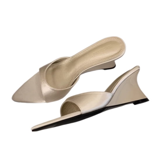 Women's Pointed Toe High Heel Mules, Satin Open Back Slip On Dress Sandals
