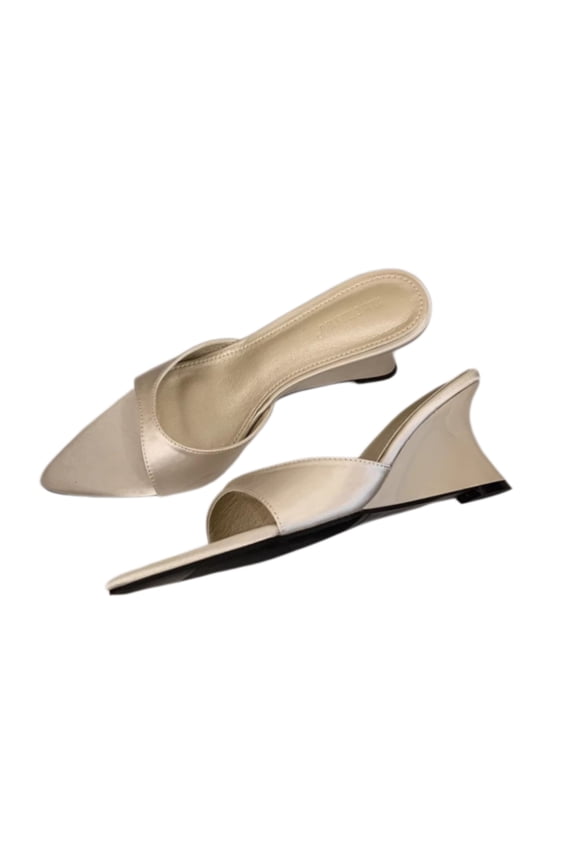 Women's Pointed Toe High Heel Mules, Satin Open Back Slip On Dress Sandals