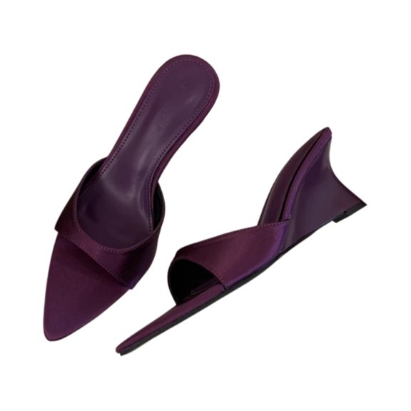 Women's Pointed Toe High Heel Mules, Satin Open Back Slip On Dress Sandals