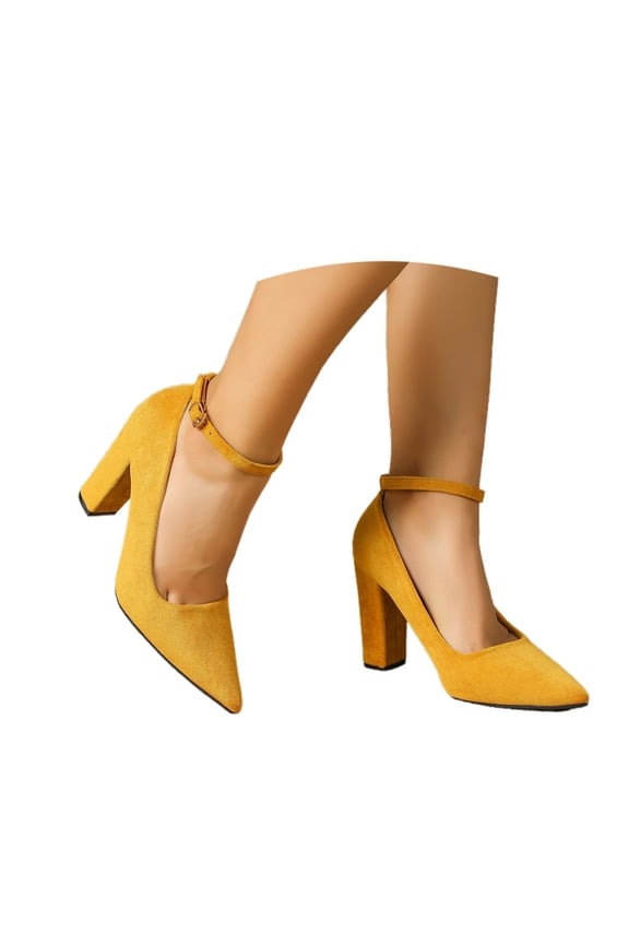 Women's Pointed Toe High Heels Pump Shoes Suede Closed Toe Ankle Strap Wedding Evening Party Dress Shoes