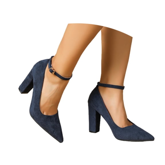 Women's Pointed Toe High Heels Pump Shoes Suede Closed Toe Ankle Strap Wedding Evening Party Dress Shoes
