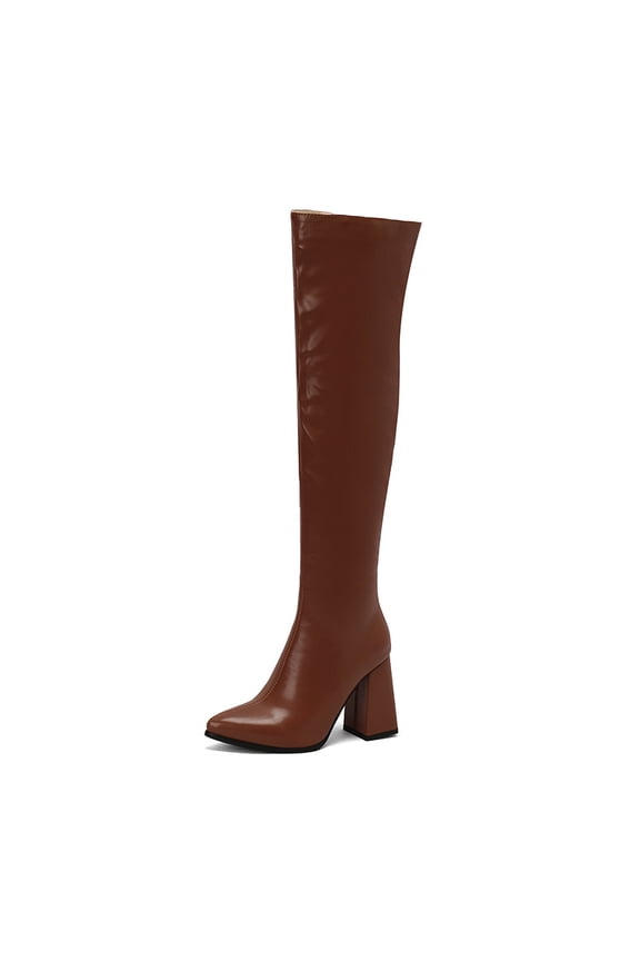 Women's Pointed Toe Knee High Boots with Chunky Heel - Fashion Dress Boots with Side Zipper