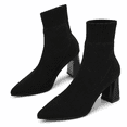 thumbnail image 1 of Women's Pointed Toe Knit Ankle Boots Block Heel Slip On Winter Casual Shoes, 1 of 6
