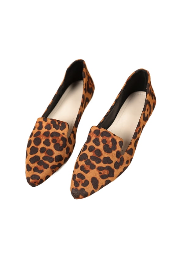 Women’s Pointed Toe Leopard Print Flats Lightweight Casual Slip-On Shoes