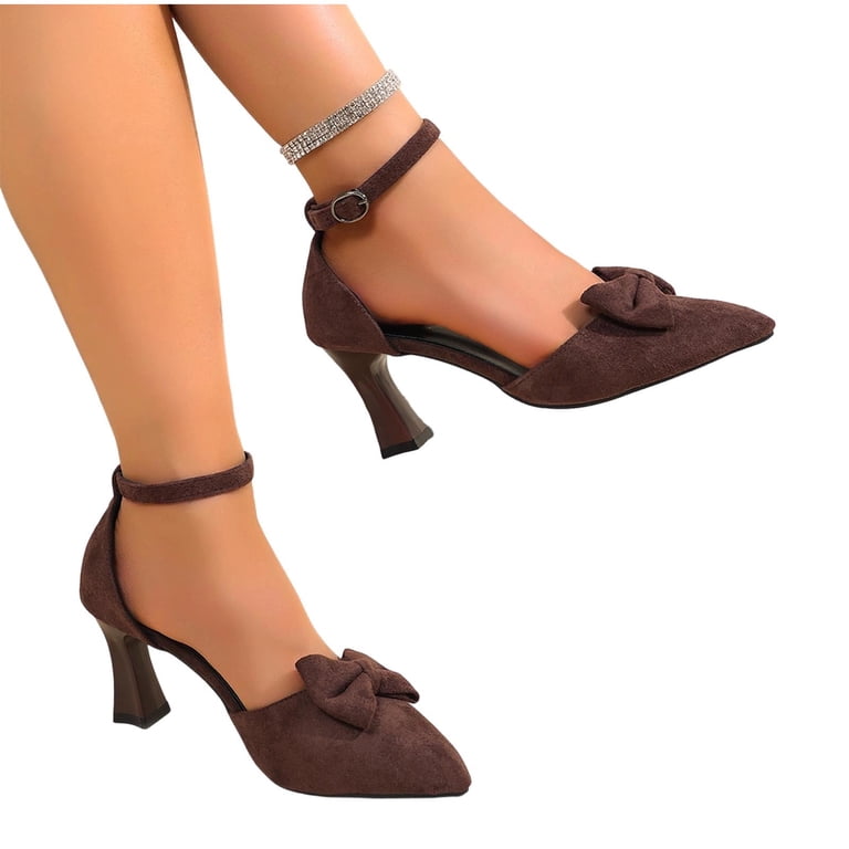 comfortable low heel dress shoes for wedding Women's Pointed Toe Heels Ankle Strap Pumps Bow Sandals Slip On Elegant Dress Shoes these super luxurious and Silk Satin Colors:Fuschia Ankle strap girl's fashion Porter Valley Country Club