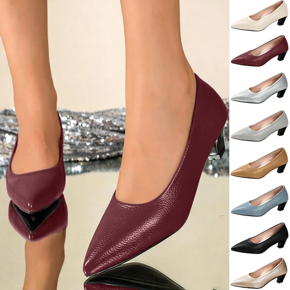 Women’s Pointed Toe Low Kitten Heel Pumps, Soft Faux Leather Slip‑On Dress Shoes, Comfortable Non‑Slip Office Casual Formal Footwear